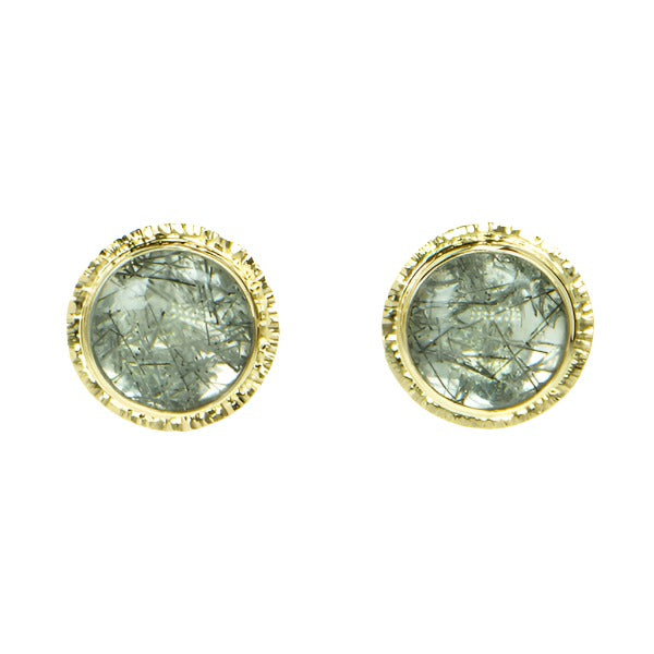 Michael Baksa Tourmaline Crystals in Quartz 14K Yellow Gold Earrings