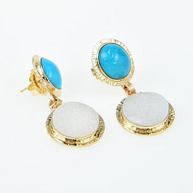 Michael Baksa Sleeping Beauty Turquoise and White Druzy 14K Gold Drop Earrings - Aatlo Jewelry Gallery